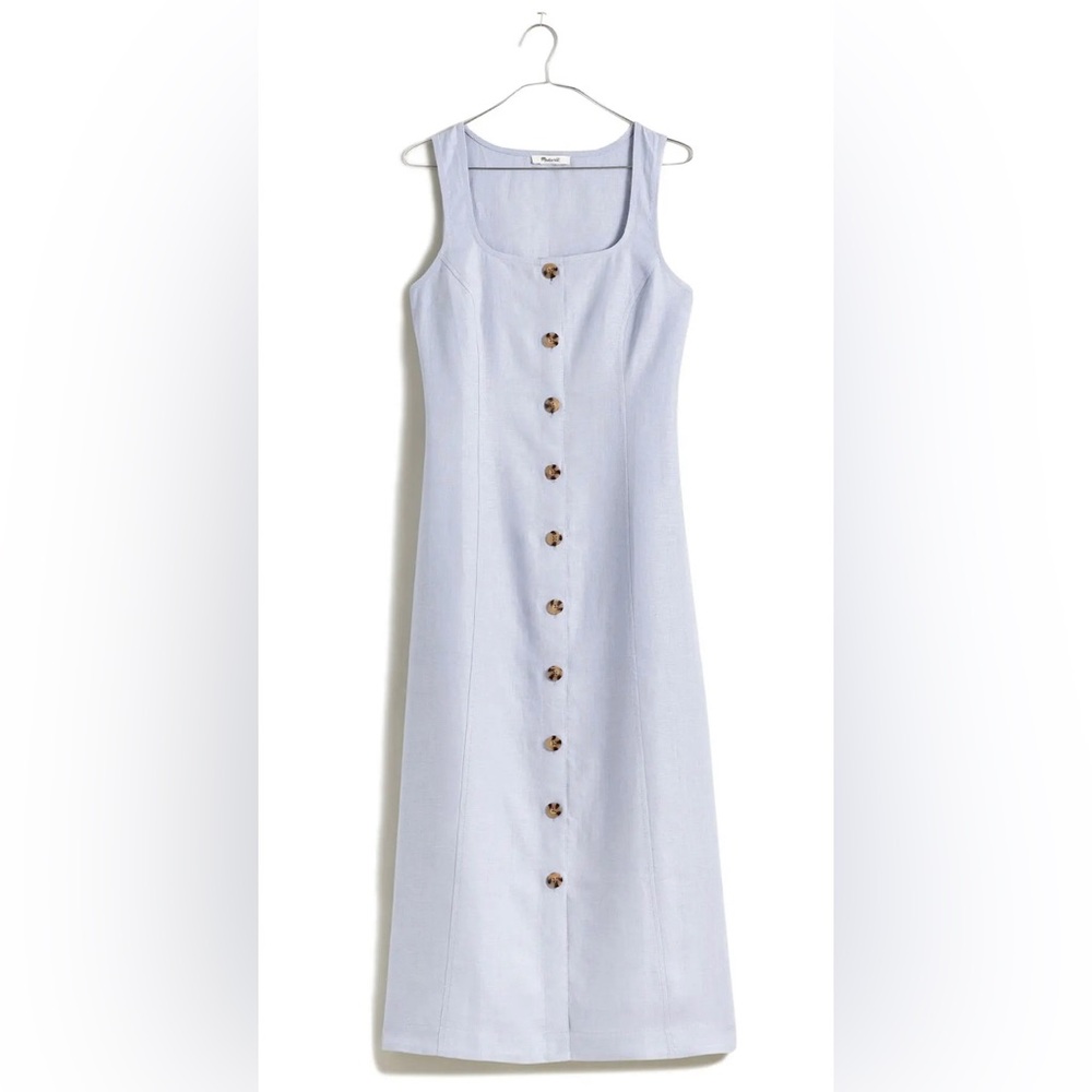 Madewell Button Front Linen MIDI Dress - Picture 3 of 9